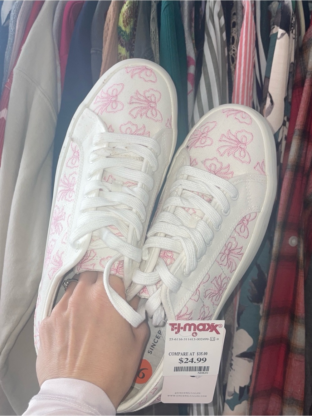 Sincerely Jules White Canvas Sneakers with Pink Floral Design